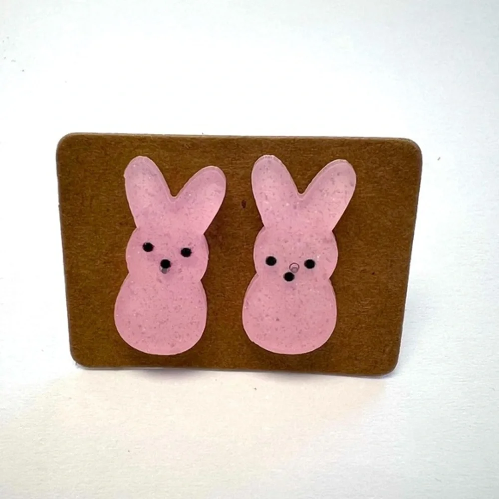 PINK GLITTER BUNNY STUD EARRINGS